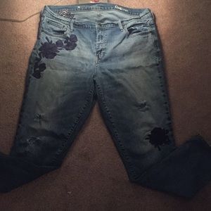 Gap destructed jean with embroidery.